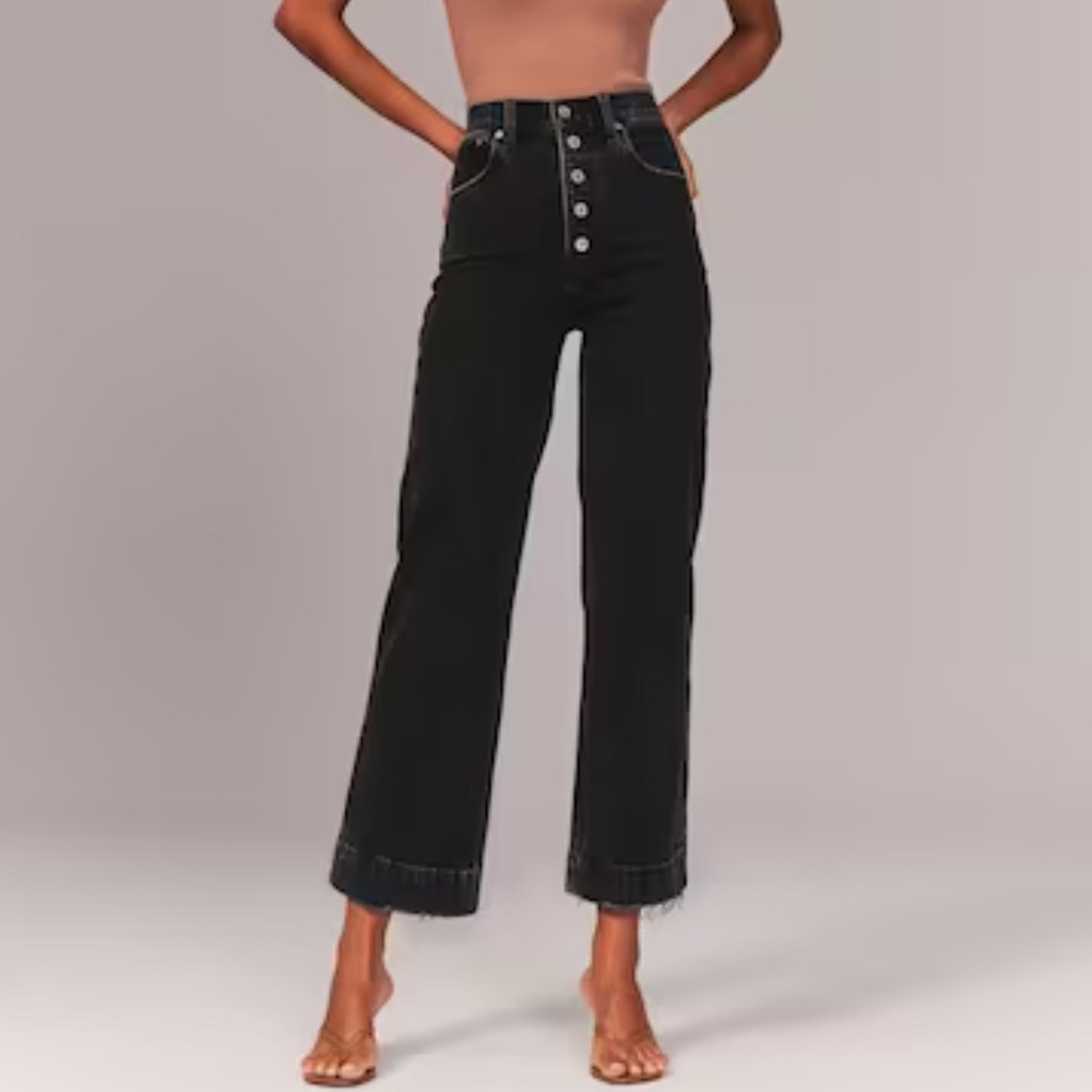 Abercrombie & Fitch The Crop Wide Leg Black Jeans